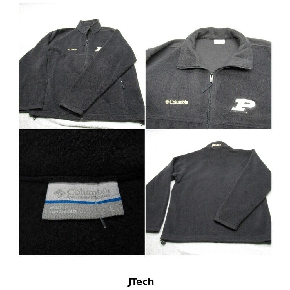 Purdue University Jacket Men Large Columbia Black Drawcord Hem Full Zip Fleece